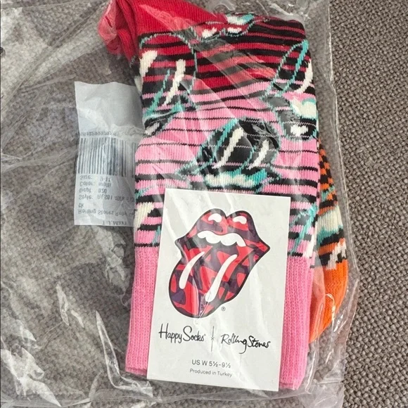 NWT $16 HAPPY SOCKS Rolling Stones Ruby Tuesday Mid-Calf Sock Gift Wmn 5.5-9.5 - Picture 3 of 5